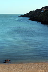 paplūdimys, vienišas, vien tik, vandens, ramioje, mėlyna, Rokas