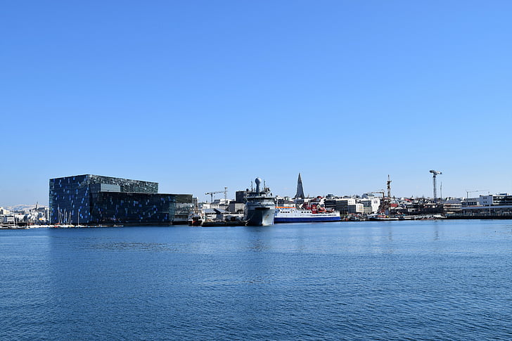 Harpa, Reykjavík, kikötő, Izland, építészet, városi, hajó