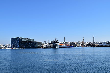 harpa, reykjavik, harbour, iceland, architecture, urban, ship