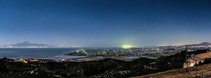 Japonya, Kumamoto, Kawatche, gece görünümü, Deniz, yıldız, gökyüzü