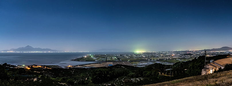 Japón, Kumamoto, Kawachi, vista de noche, mar, estrella, cielo