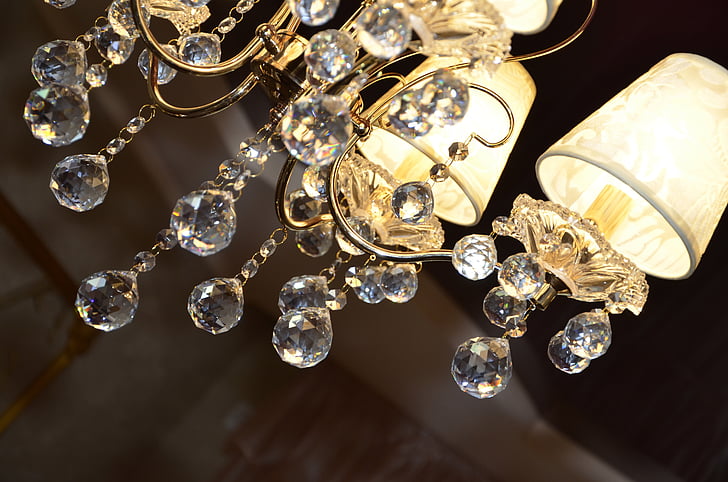 chandelier, lights, luxury, crystals, luster, lamp, decoration