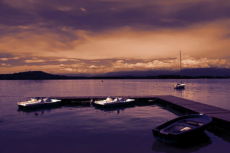 bateau, mer, Lac, coucher de soleil, Porto, bateaux