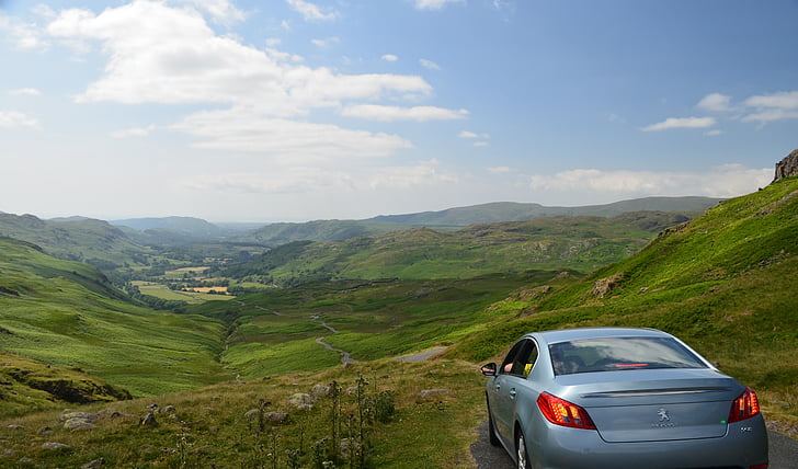 góry, lake district, Uruchom, samochód, krajobraz, charakter, Cumbria
