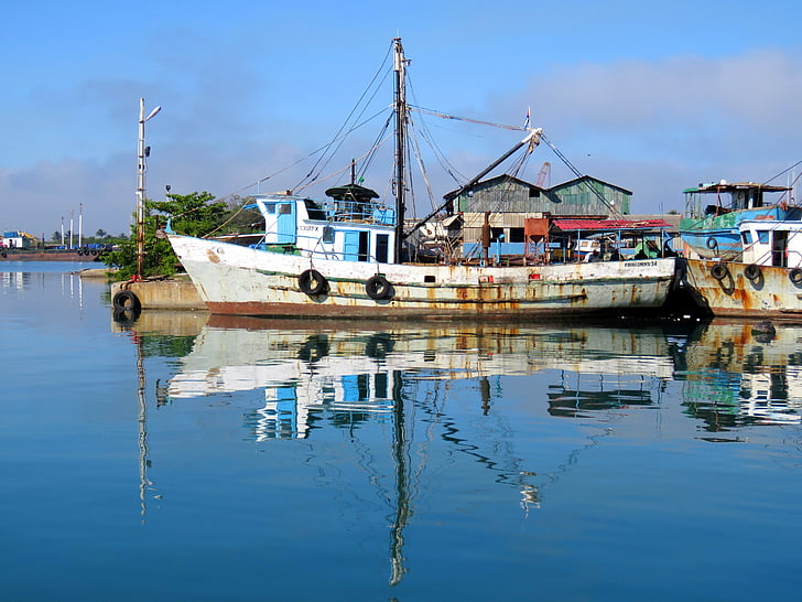 cutter, ship, port, haven, water, reflection