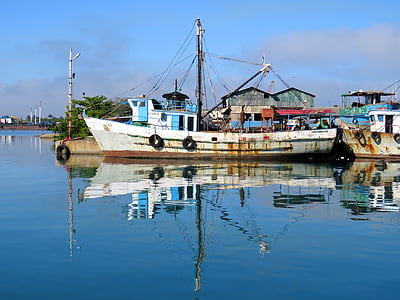 cutter, ship, port, haven, water, reflection
