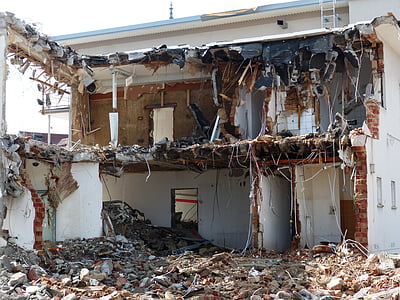 nedrivning, bygning murbrokker, Crash, site, hjem, nedrevet, brudt