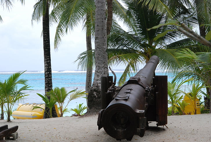 Cannon, stranden, artilleri, vapen, militära, försvar, kusten