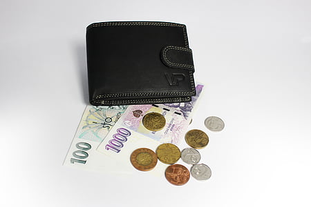 お金, 財布, 紙幣, レザー折財布ウォレット, コイン, 金融, ビジネス