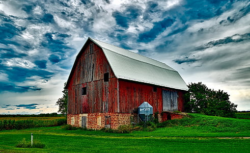 agriculture, barn, clouds, color, corn, corn field, country
