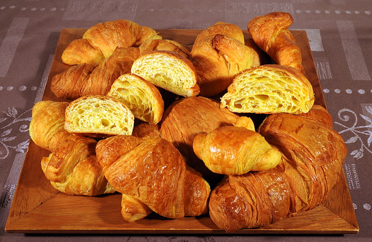 croissants, baked, tablecloth