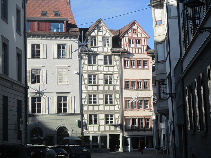 St gallen, Zwitserland, huizen, oud gebouw, hout omlijst huizen, Kleur, oude stad