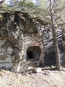 barlang, bunker, bemenet, rock, rejtekhely
