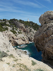 világítótorony, eltelt, Cala Rajada (Mallorca), rock, tenger, idill, Mallorca