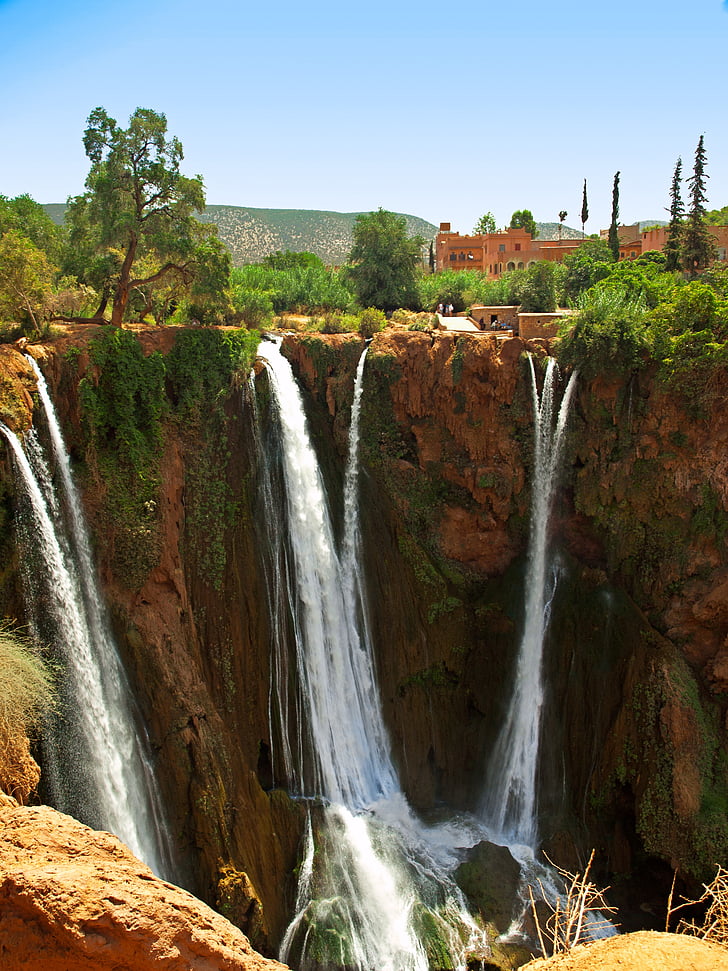ouzoud, morocco, falls, waterfall, landscape, wilderness, scenery