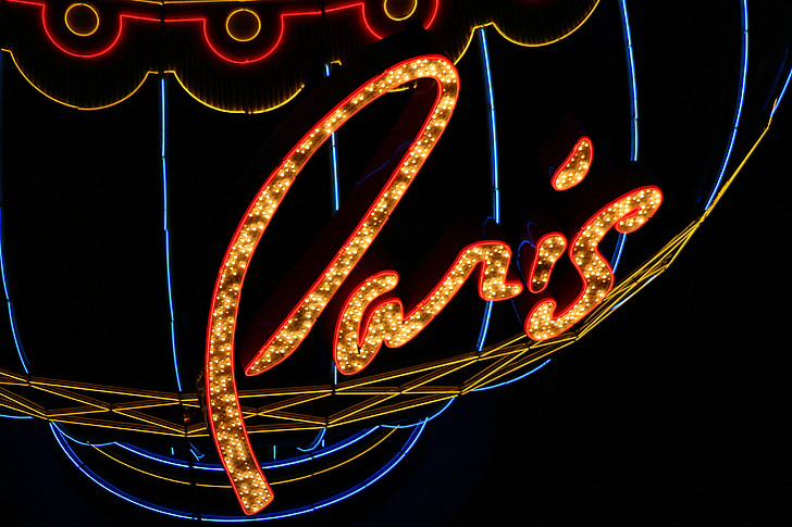 paris, neon, luminous, illuminated, advertising, night, city