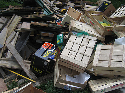 odpad, dřevo, Dřevěné boxy, přepravky, odpad, hromada odpadu, likvidace