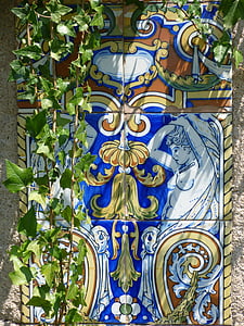 Mosaik, Modernist, Efeu, romantischer Garten, Fliese, Architektur, Dekoration