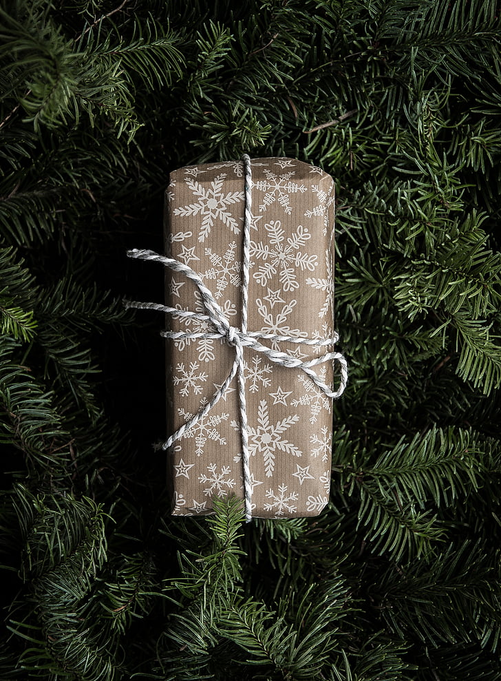 สีน้ำตาล, สีขาว, ของขวัญ, กล่อง, สีเขียว, คริสมาสต์, ต้นไม้