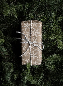 brown, white, gift, box, green, christmas, tree
