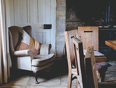 pruun, puidust, toolid, Fotograafia, Tabel, maja, Avaleht