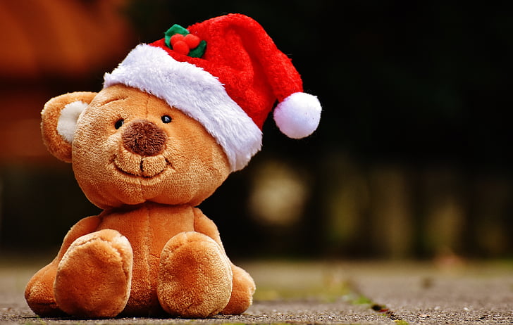 Giáng sinh, Teddy, đồ chơi mềm, Santa hat, Buồn cười, gấu bông, thời thơ ấu