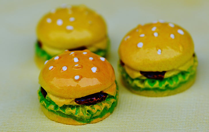 cheeseburger, Burger, miniaturní, keramika, Legrační, dekorace, křehké