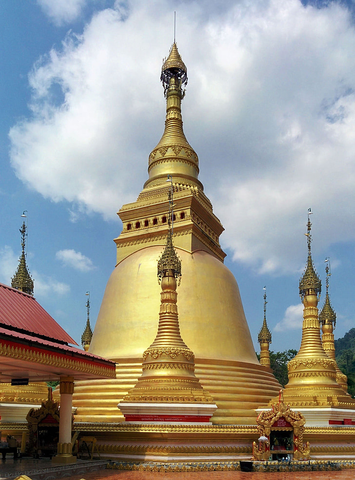 Burma, Thailand, buddhismen, Pagoda, Chedi, konst, guld