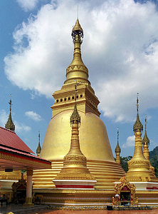 Myanmar, Thailand, Buddhisme, Pagoda, Chedi, seni, emas
