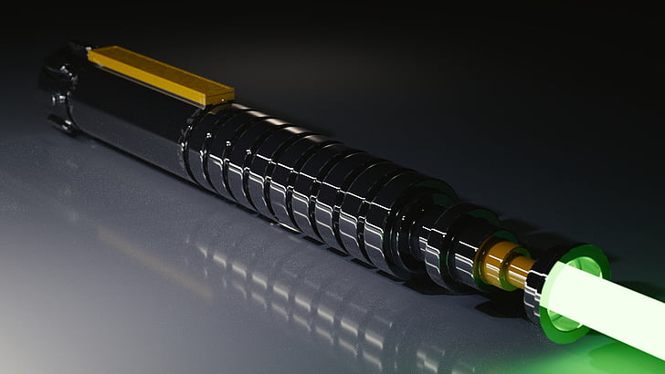 lightsaber, laser sword, green, space, science fiction, 3d, light beam