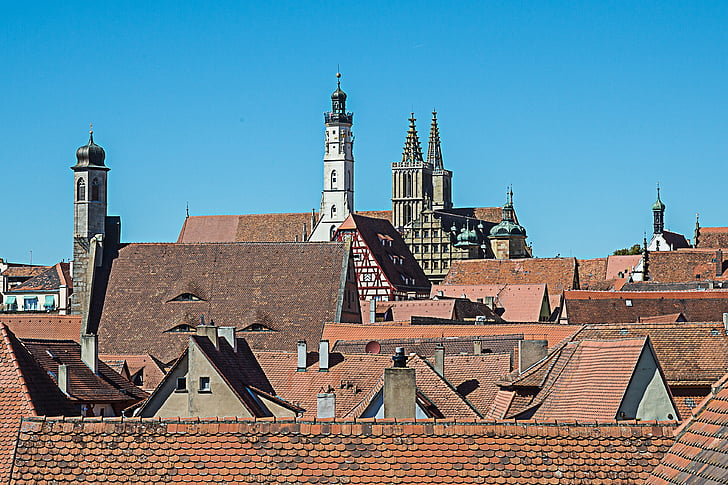 Rothenburg gluhih, strehe, cerkev stolpih, srednjem veku