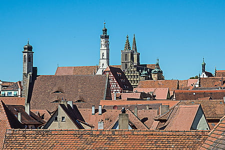 Rothenburg gluhih, strehe, cerkev stolpih, srednjem veku