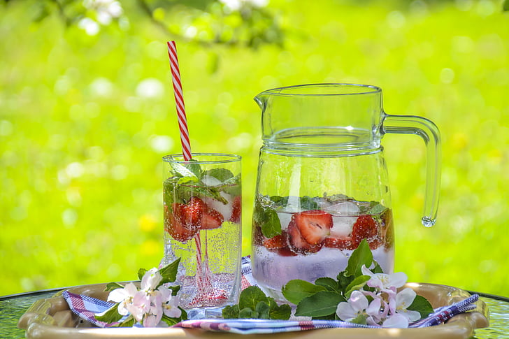 jordbær drik, frugt te, ice tea, forfriskning, sommer, cool, Ice