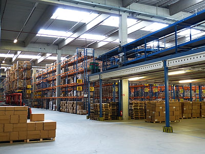 factory, industrial hall, logistics, trade, transport, stock, shelf