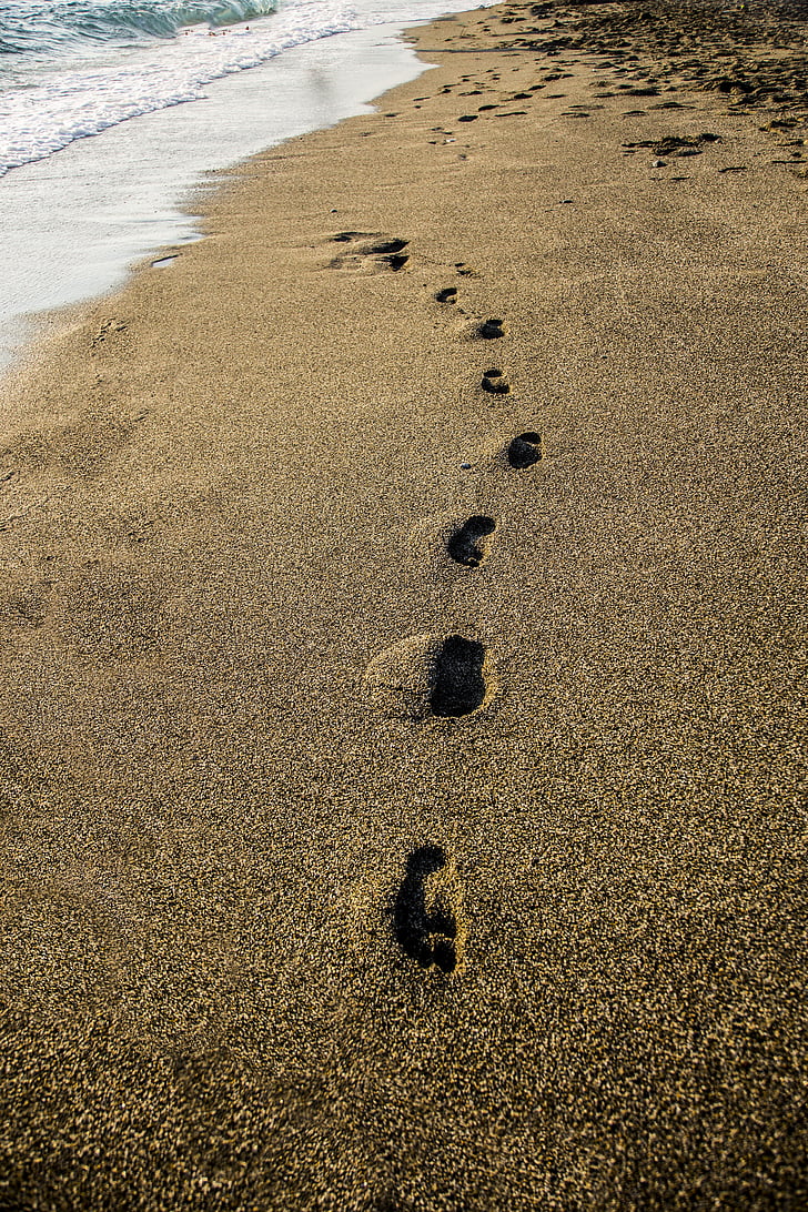 passos, mar, praia