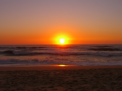 plage, Portugal, coucher de soleil
