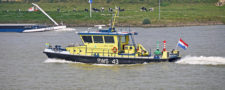 Rhen, kontroll båt, Nederländerna, Nederland, RWS, Rijkswaterstaat, tillsyn