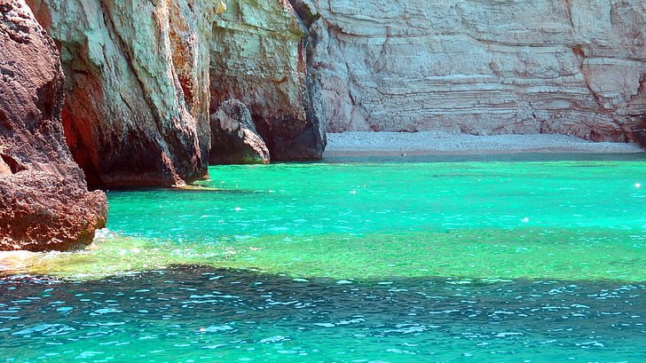 rock, sea, colors, water, blue, turquoise, emerald