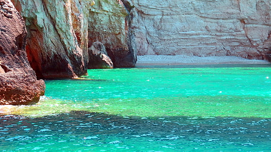 Rock, havet, färger, vatten, blå, turkos, Emerald