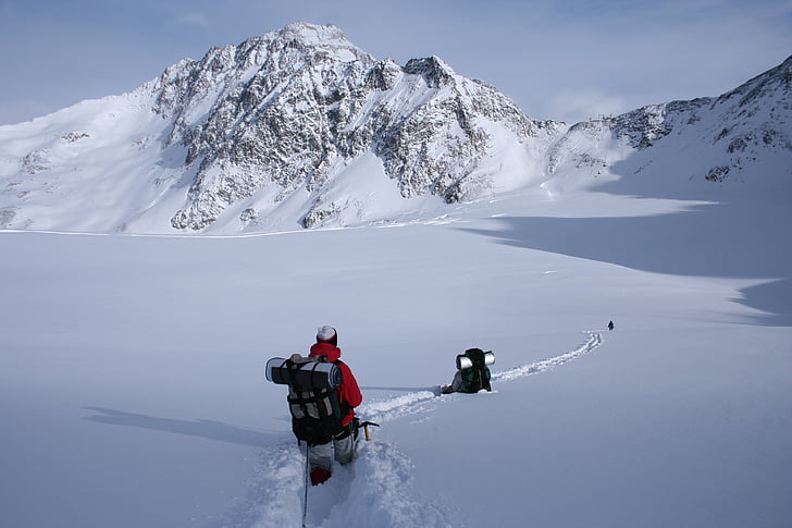 winter hike, snowy mountain, alps, hiking, wildspitze, remoteness, isolation