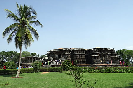 Templo de, hindu, religião, árvore de coco, arquitetura Hoysala, antiga, Karnataka
