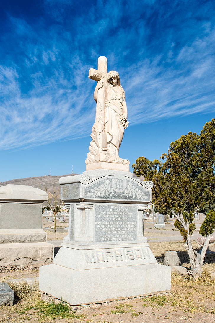 concordia cementary, tomb, angel, blue sky, old cemetery, memorial