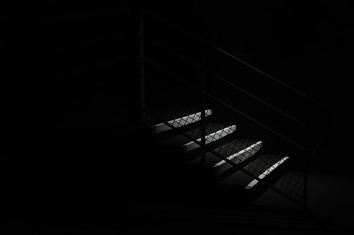 laiptai, laiptinės, tamsus, laiptai, veiksmus, laiptai, baisu