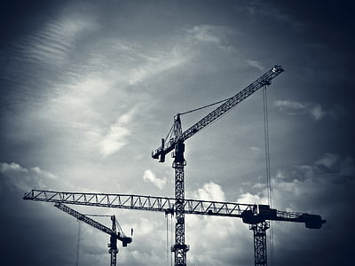 grues de construction, Crane, Baukran, site, technologie, Sky, travaux de construction