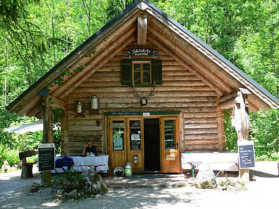 Hut, cabane en bois rond, koppentraun, vallée de Koppen, refuge, Salzkammergut, bois - matériau