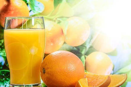 χυμό πορτοκαλιού, Κύπελλο, δέντρο, το φόντο, πράσινο, φρέσκο, γυαλί