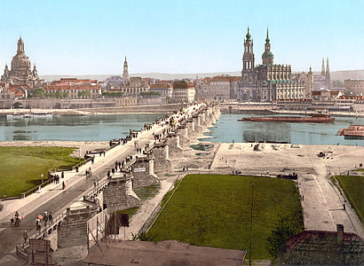 Dresden, Şehir, eski şehir, Frauenkirche, 19. yüzyıl, photochrom, Dom