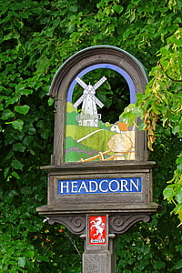 vägskylt, Headcorn, byn, Kent, England, tecken, Windmill