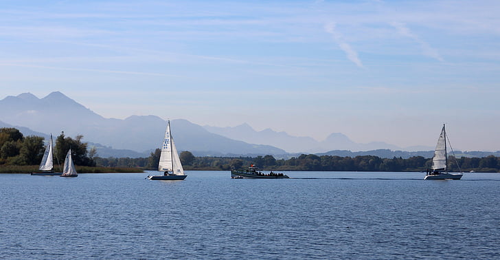 landscape, chiemsee, lake, blue, water, ships, boats