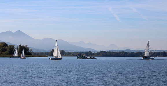 paysage, Chiemsee, Lac, bleu, eau, navires, bateaux